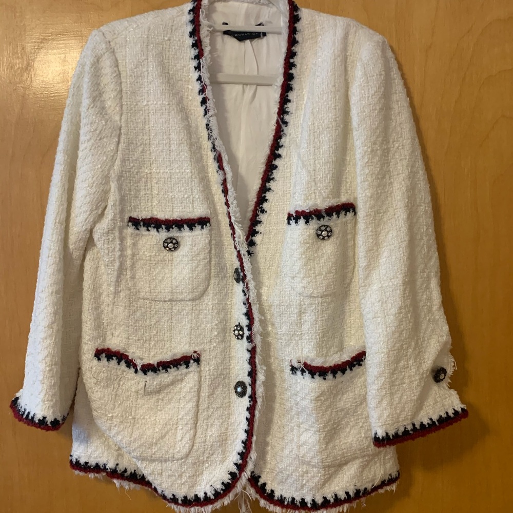 Zara white tweed jacket/ blazer